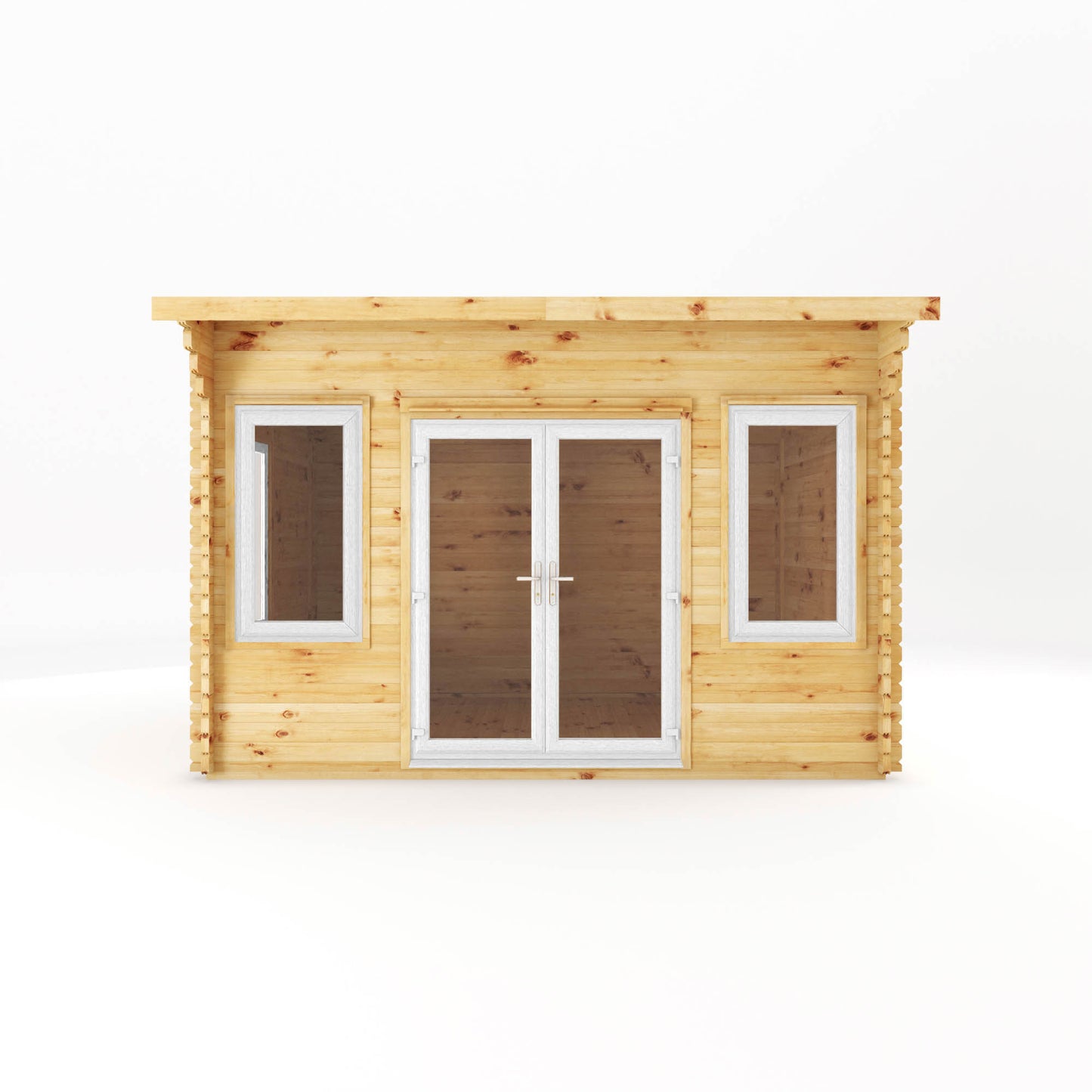 The 4m x 3m Tawny Curved Roof Log Cabin with White UPVC