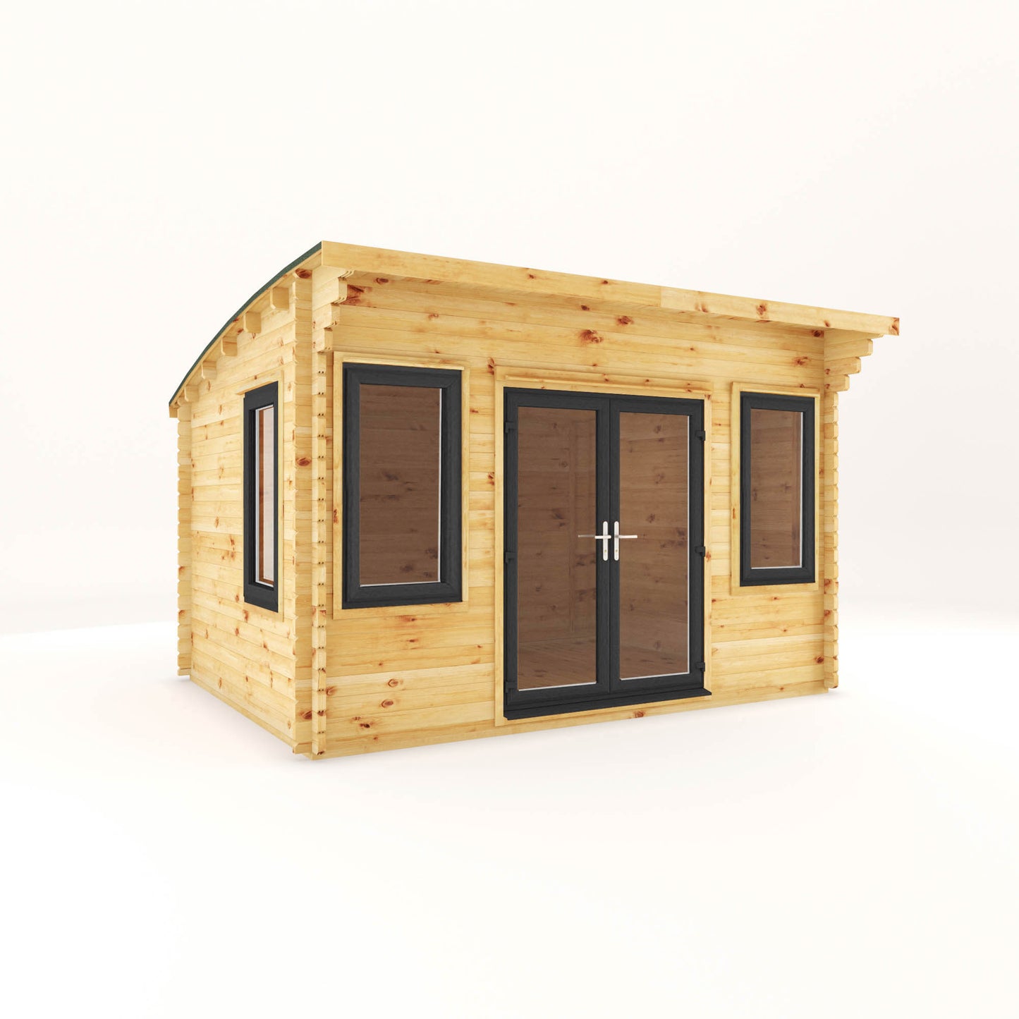 The 4m x 3m Tawny Curved Roof Log Cabin with Anthracite UPVC