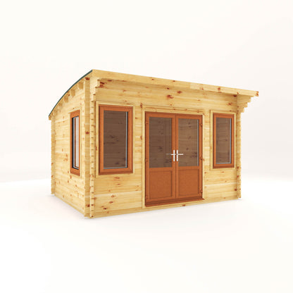The 4m x 3m Tawny Curved Roof Log Cabin with Oak UPVC