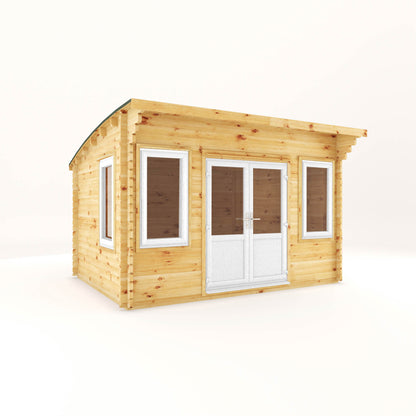 The 4m x 3m Tawny Curved Roof Log Cabin with White UPVC