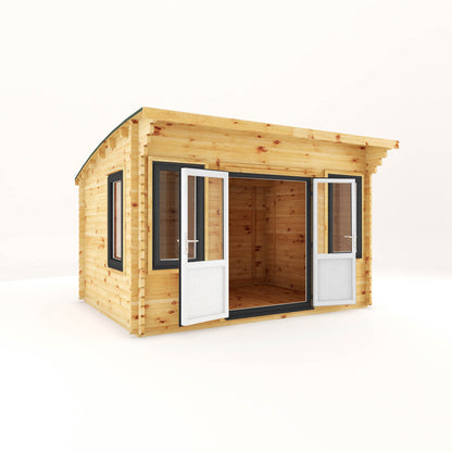 The 4m x 3m Tawny Curved Roof Log Cabin with Anthracite UPVC