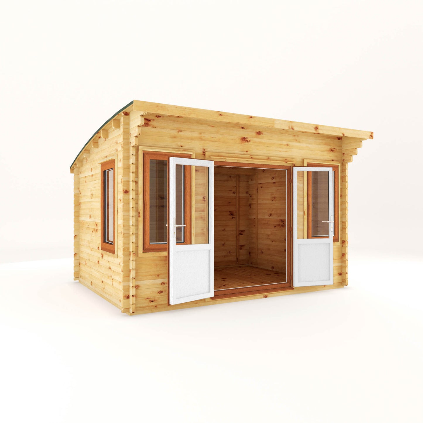 The 4m x 3m Tawny Curved Roof Log Cabin with Oak UPVC