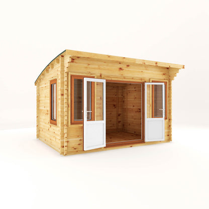 The 4m x 3m Tawny Curved Roof Log Cabin with Oak UPVC