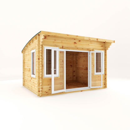 The 4m x 3m Tawny Curved Roof Log Cabin with White UPVC