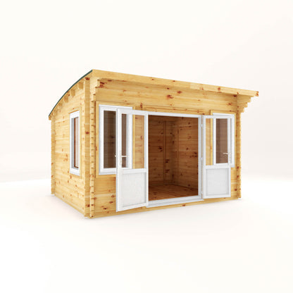 The 4m x 3m Tawny Curved Roof Log Cabin with White UPVC