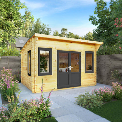 The 4m x 3m Tawny Curved Roof Log Cabin with Anthracite UPVC