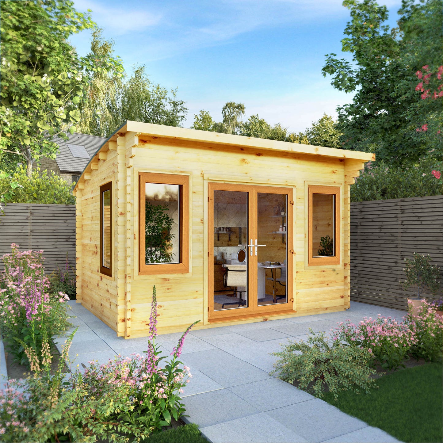 The 4m x 3m Tawny Curved Roof Log Cabin