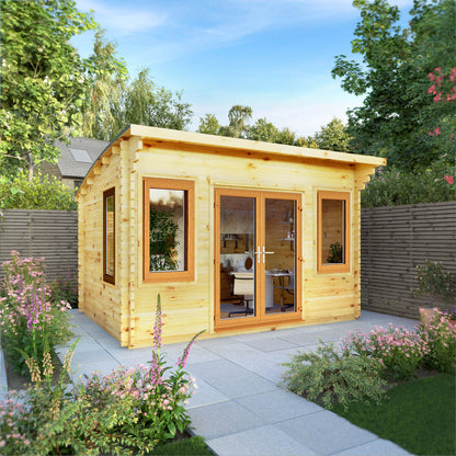 The 4m x 3m Tawny Curved Roof Log Cabin