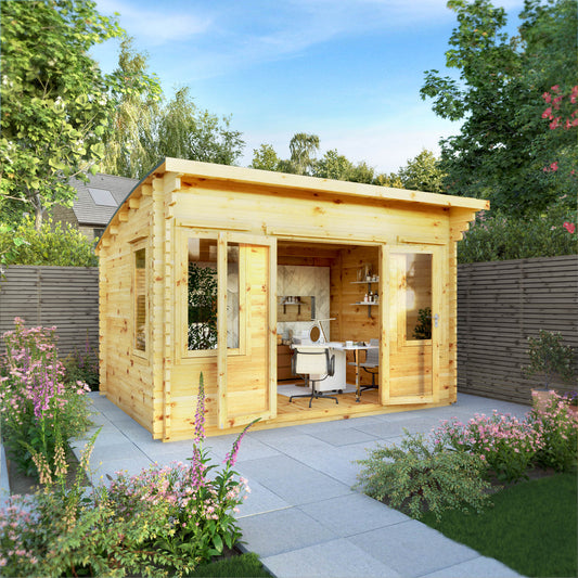 The 4m x 3m Tawny Curved Roof Log Cabin