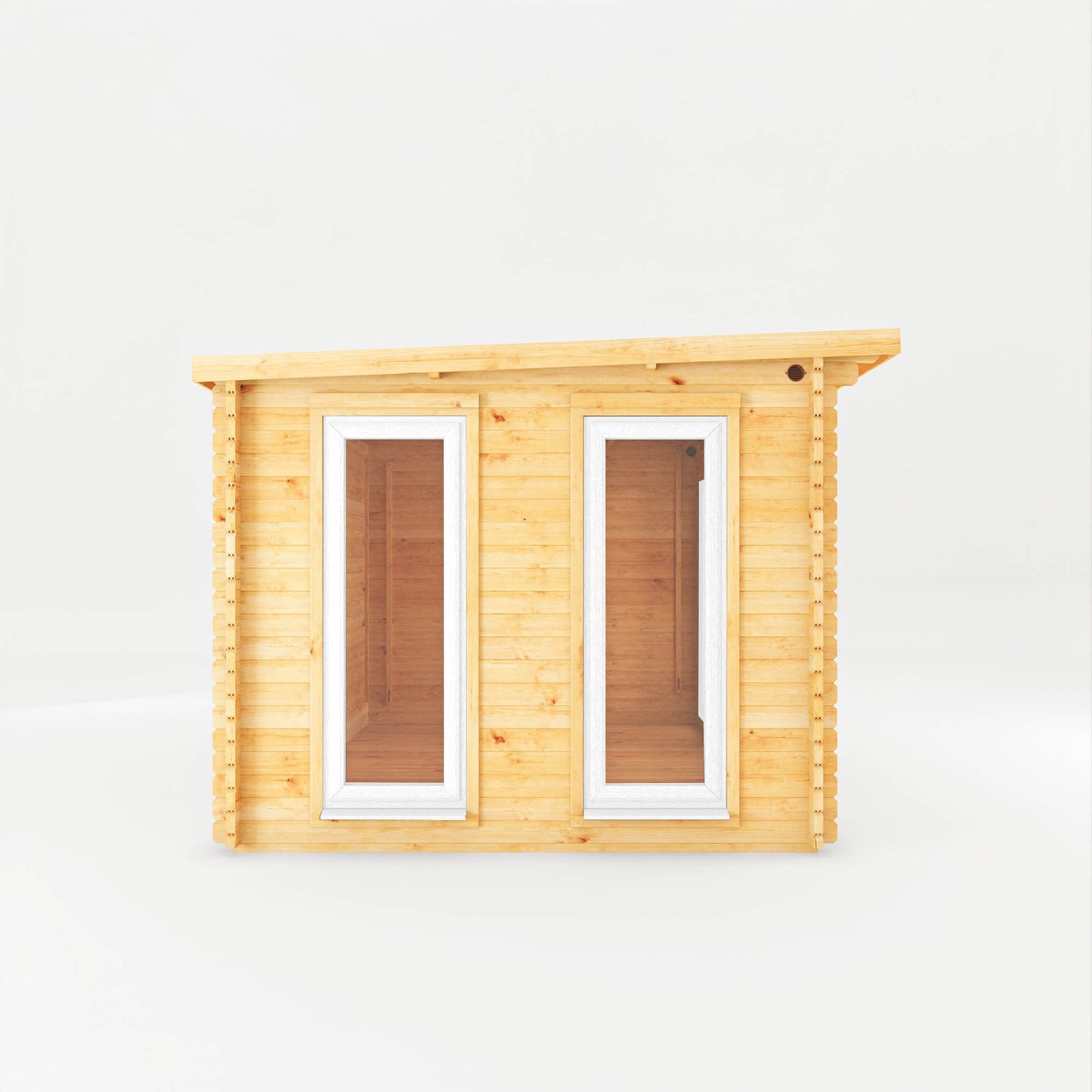 The 4m x 3m Wren Pent Log Cabin with White UPVC