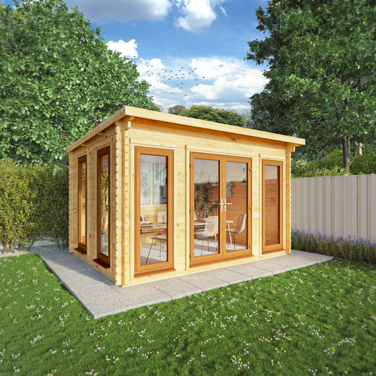 The 4m x 3m Wren Pent Log Cabin with Oak UPVC