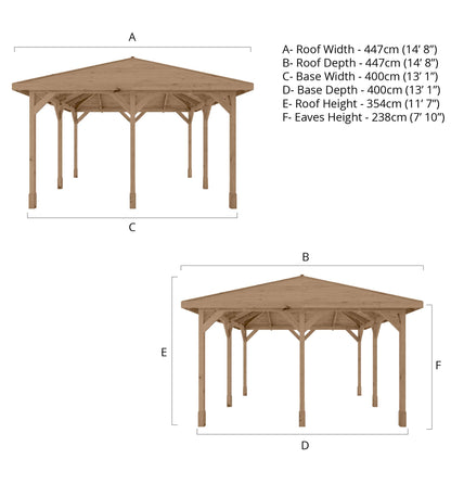 4m x 4m Pressure Treated Gazebo with Tongue & Groove Roof