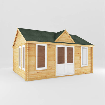The 5.3m x 4m Grouse Log Cabin with White UPVC