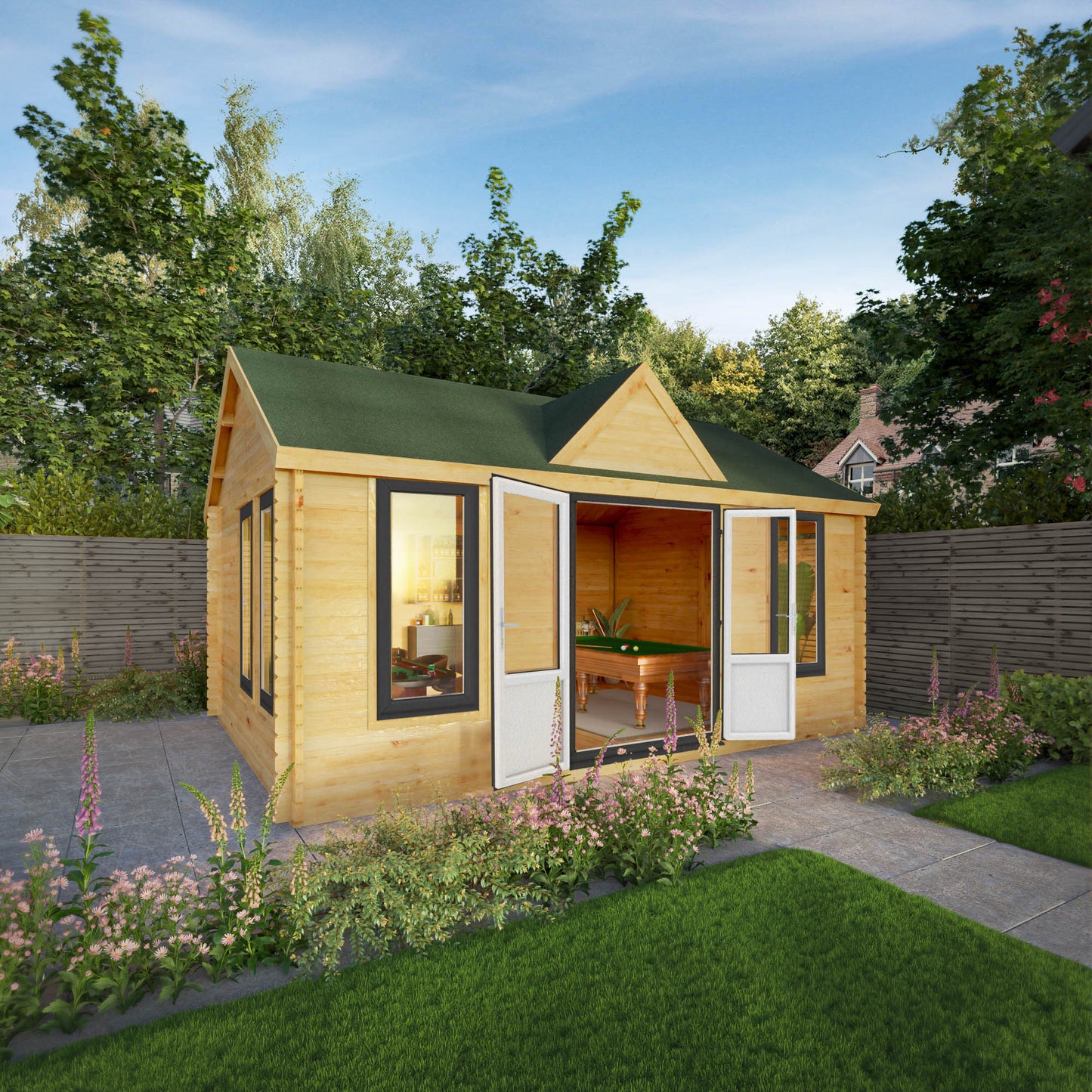 The 5.3m x 4m Grouse Log Cabin with Anthracite UPVC