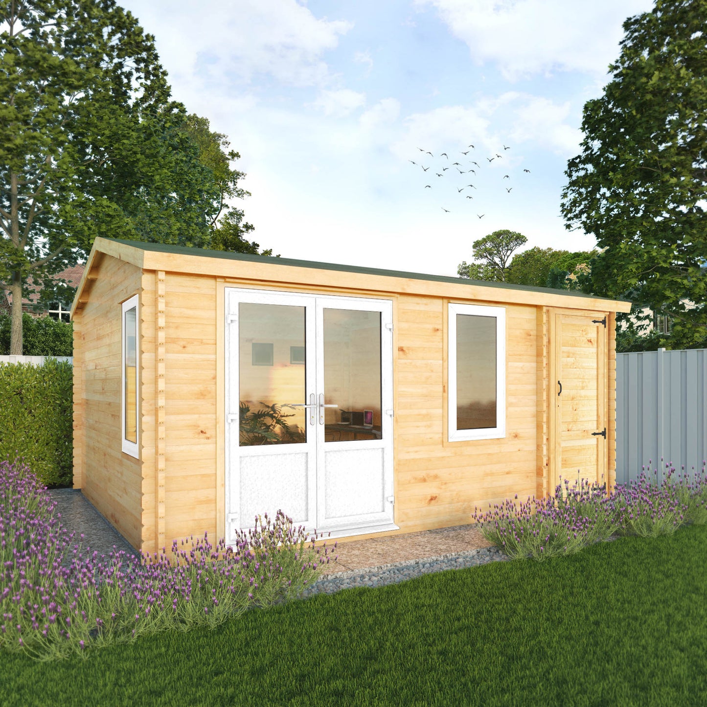 The 5.1m x 4m Robin Log Cabin With Side Shed
