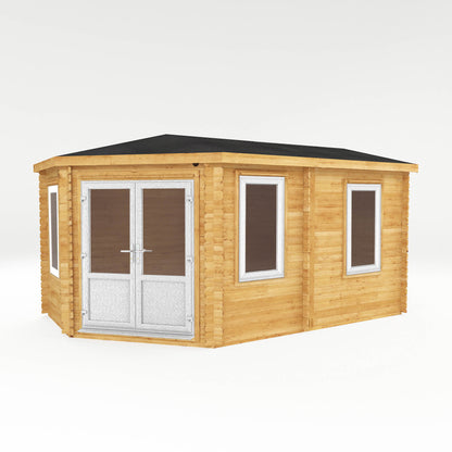 The 5m x 3m Goldcrest Log Cabin with White UPVC