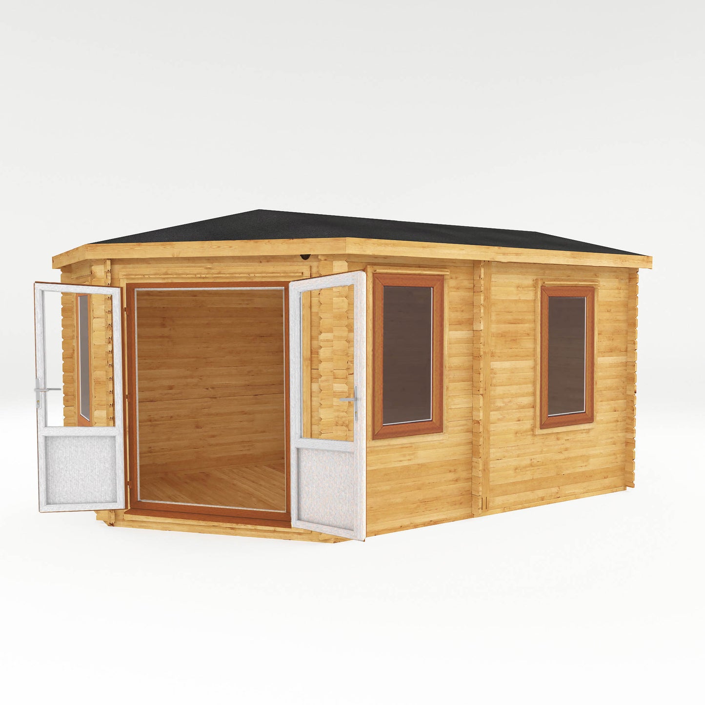 The Goldcrest 5m x 3m Log Cabin with Oak UPVC