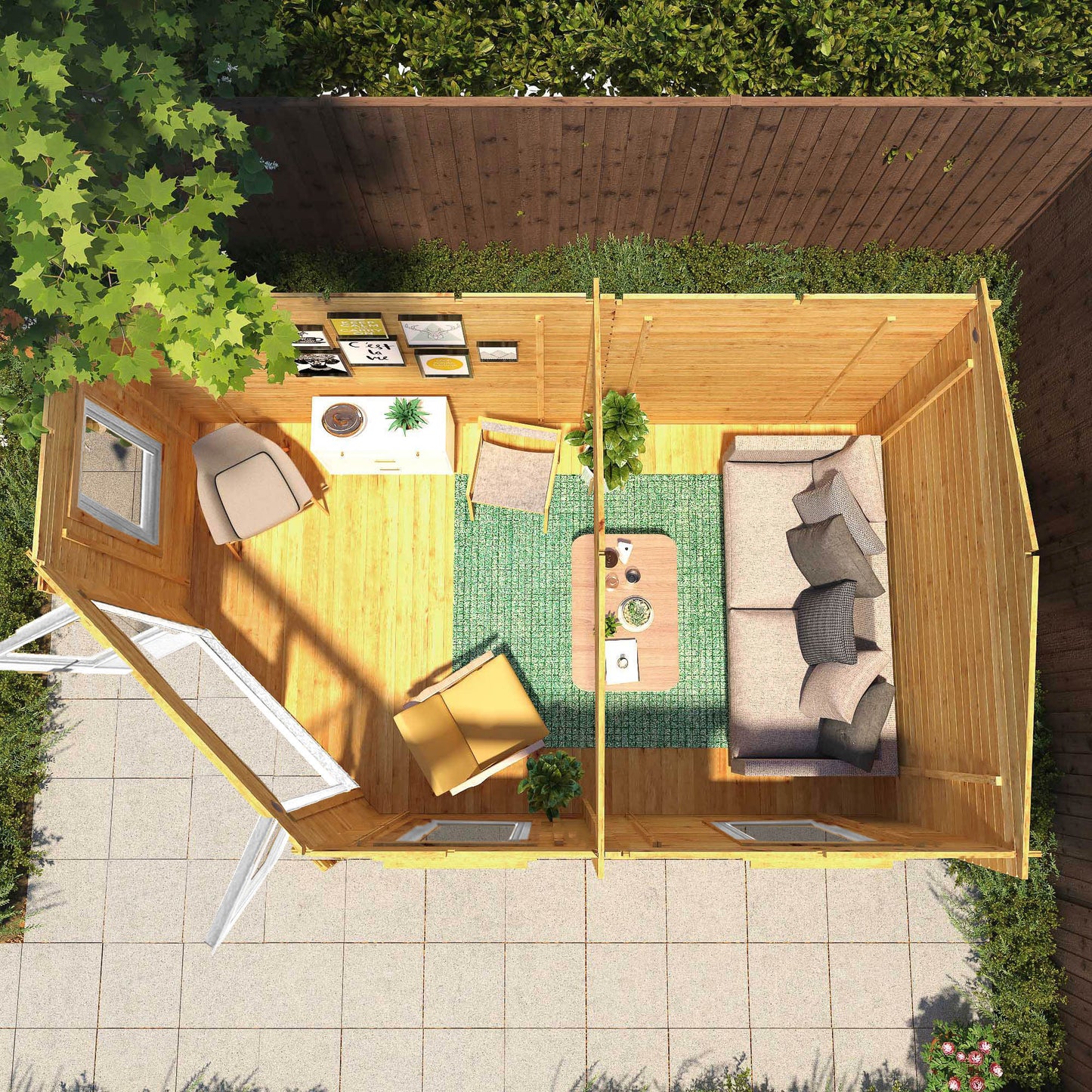 The 5m x 3m Goldcrest Log Cabin with White UPVC