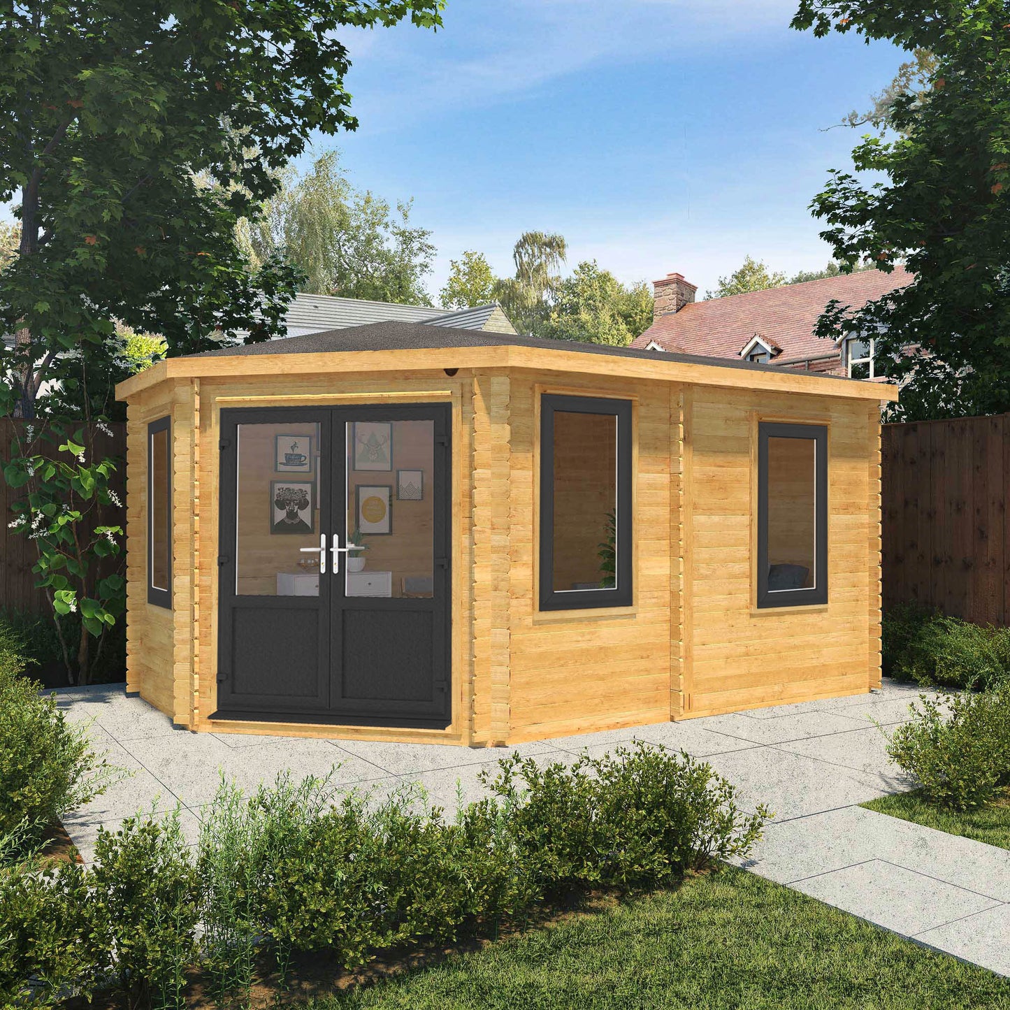 The Goldcrest 5m x 3m Log Cabin with Anthracite UPVC