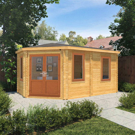 The Goldcrest 5m x 3m Log Cabin with Oak UPVC