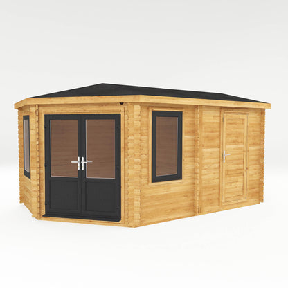 The Goldcrest 5m x 3m Log Cabin with Side Shed and Anthracite UPVC