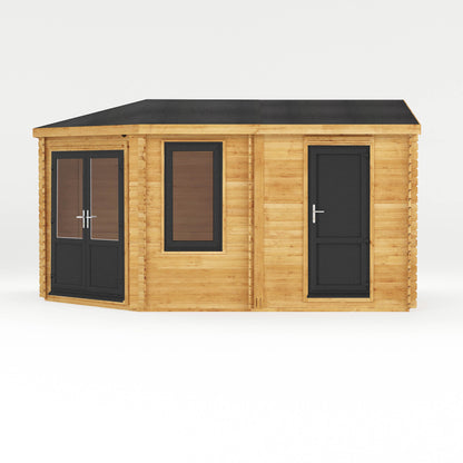 The Goldcrest 5m x 3m Log Cabin with Side Shed and Anthracite UPVC