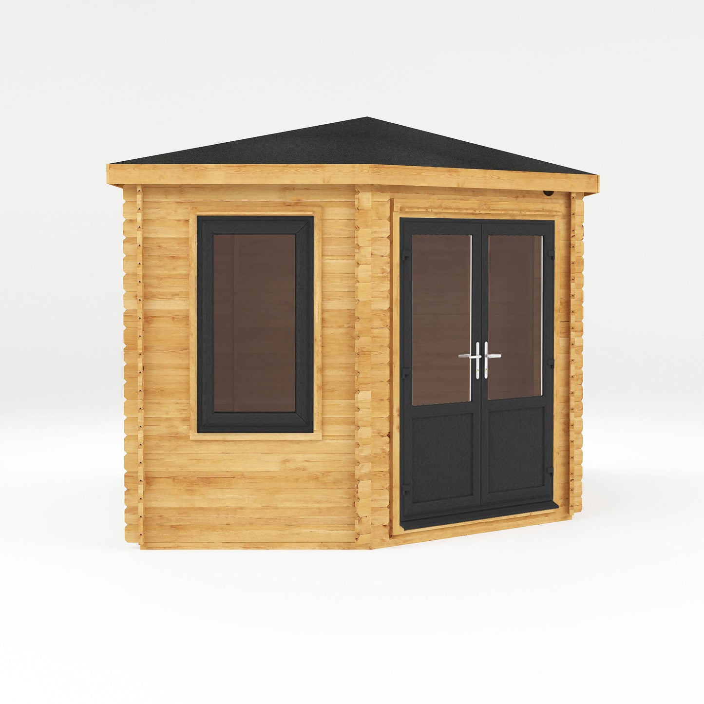 The Goldcrest 5m x 3m Log Cabin with Side Shed and Anthracite UPVC