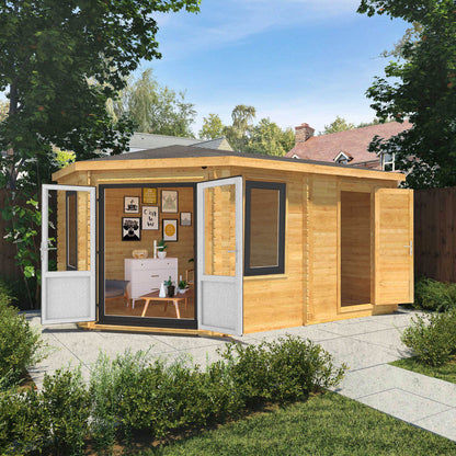 The Goldcrest 5m x 3m Log Cabin with Side Shed and Anthracite UPVC