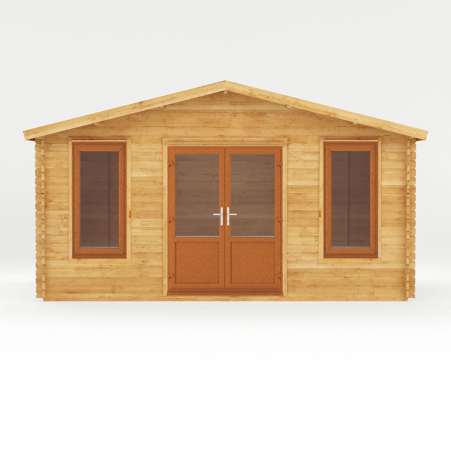 The 5m x 3m Sparrow Log Cabin with Oak UPVC