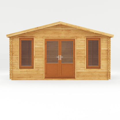 The 5m x 3m Sparrow Log Cabin with Oak UPVC