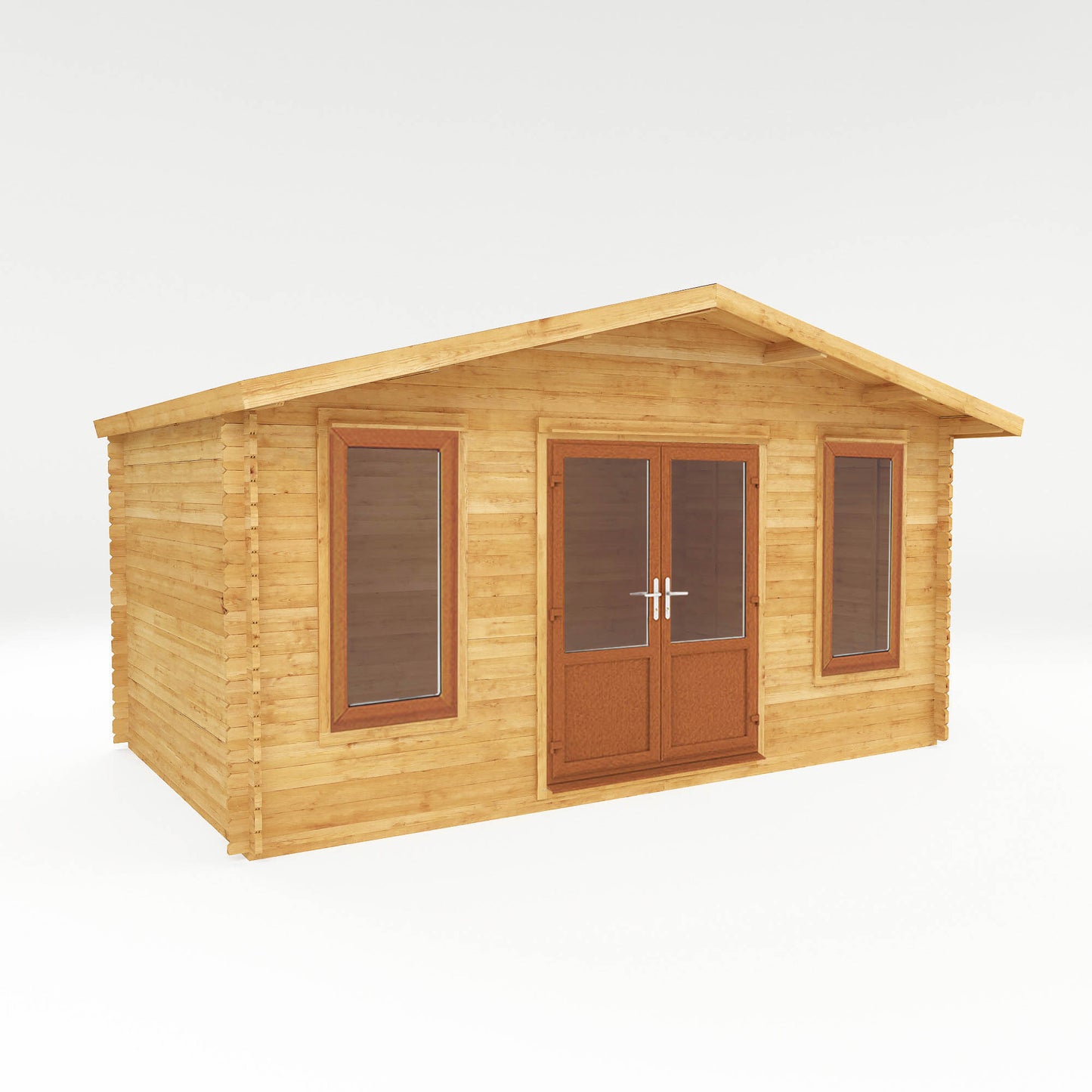 The 5m x 3m Sparrow Log Cabin with Oak UPVC