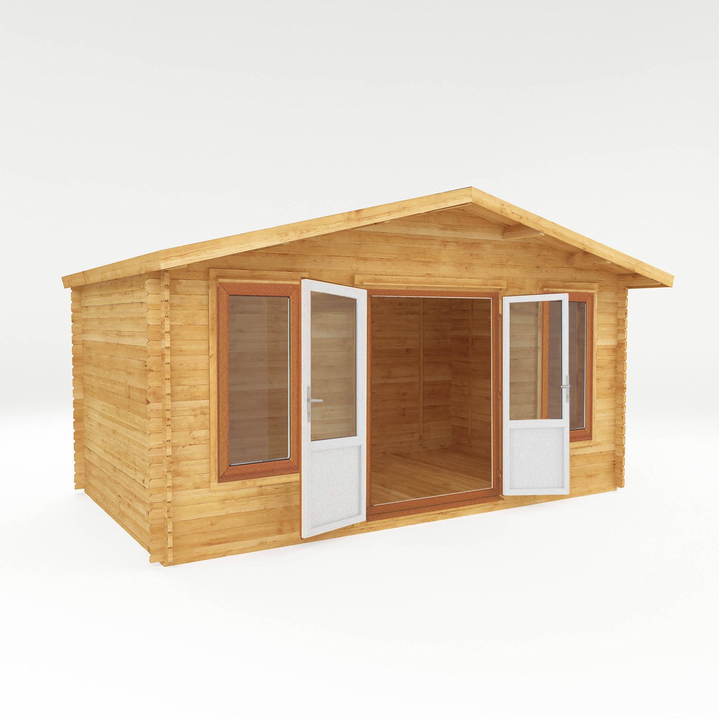 The 5m x 3m Sparrow Log Cabin with Oak UPVC