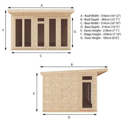 5m x 3m Classic insulated garden room specification diagram