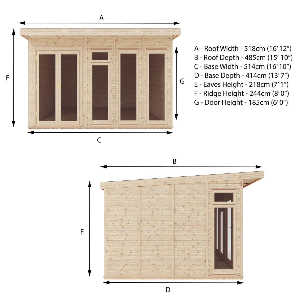 5m x 4m Classic insulated garden room specification diagram
