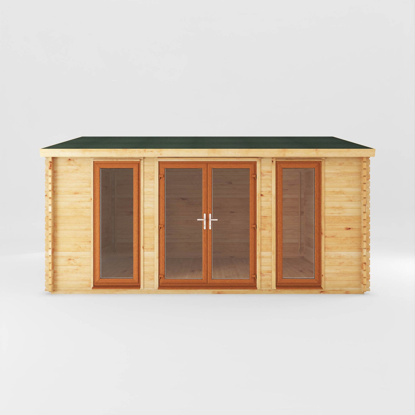 The 5m x 4m Dove Log Cabin with Oak UPVC