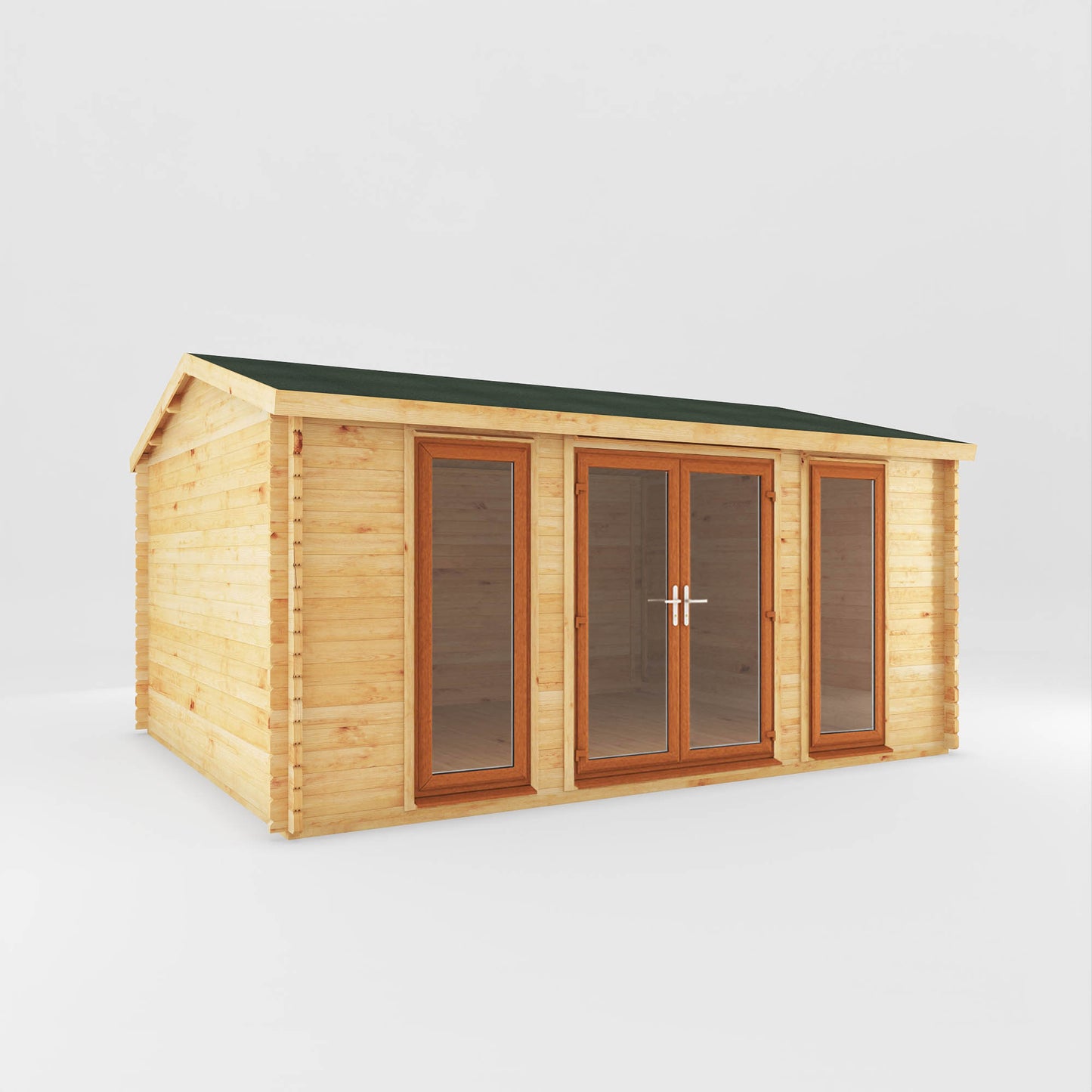 The 5m x 4m  Dove Log Cabin with Oak UPVC