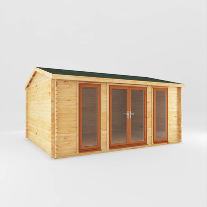 The 5m x 4m Dove Log Cabin with Oak UPVC