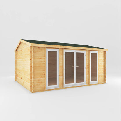 The 5m x 4m Dove Log Cabin with White UPVC