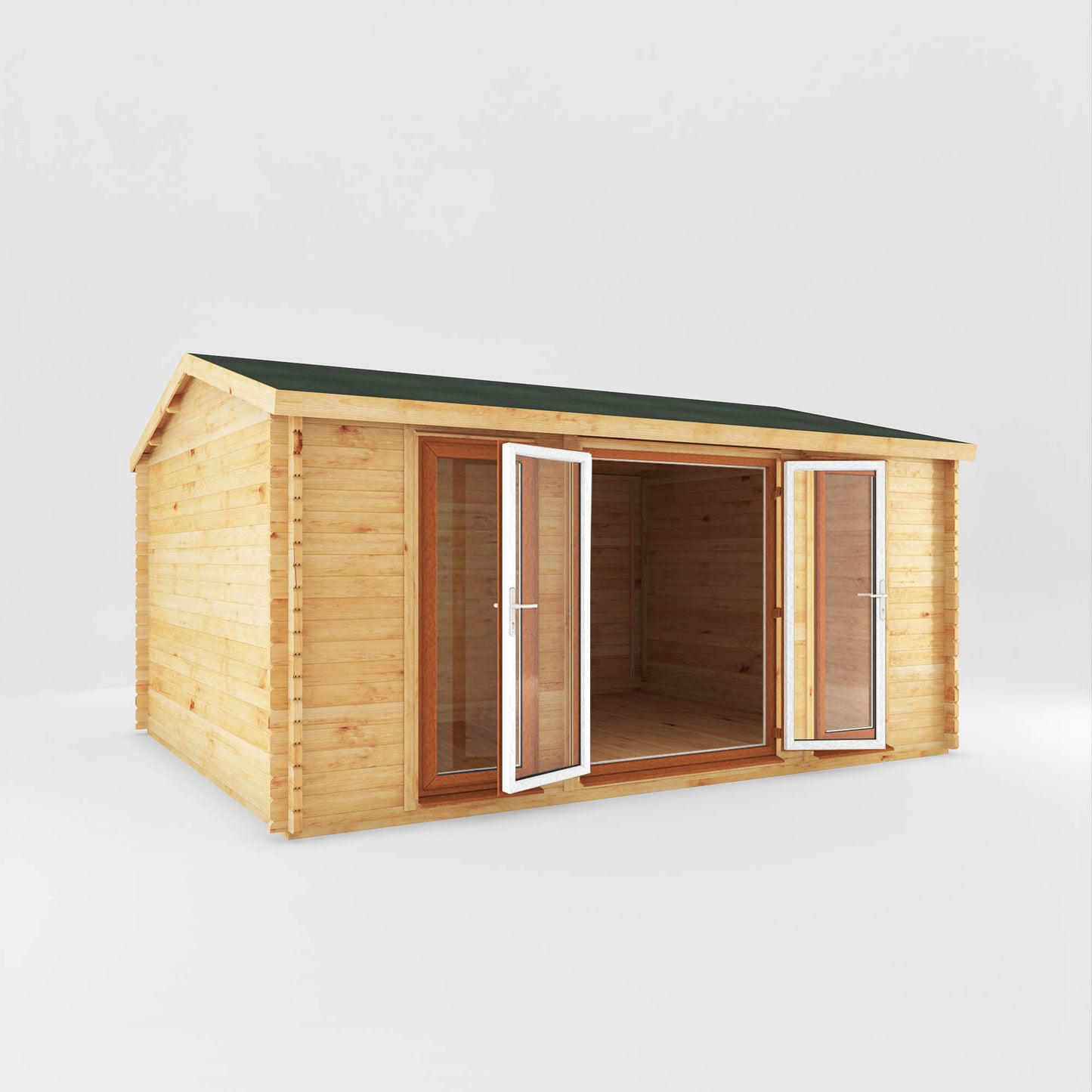 The 5m x 4m Dove Log Cabin with Oak UPVC