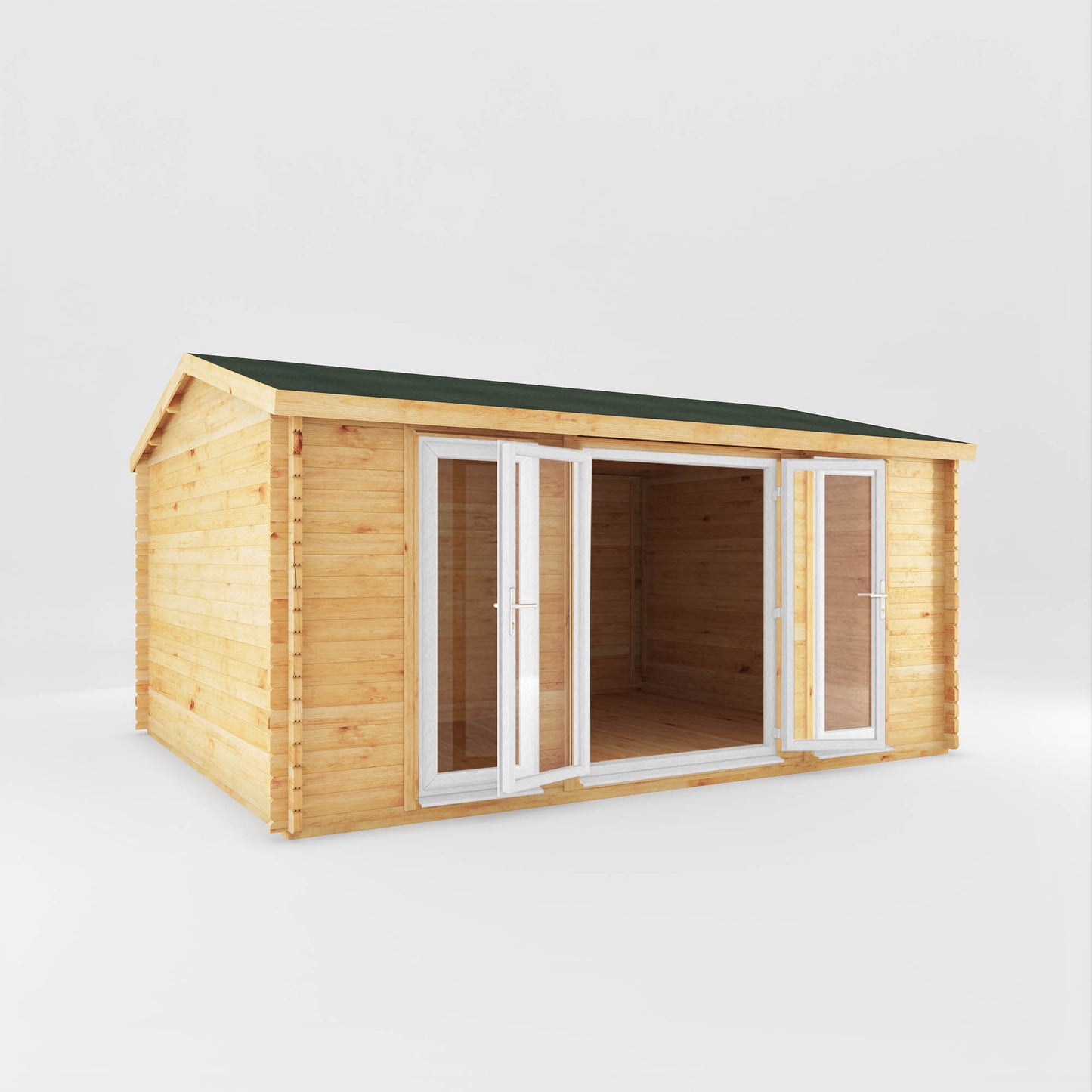 4m x 3m Dove Log Cabin with White UPVC