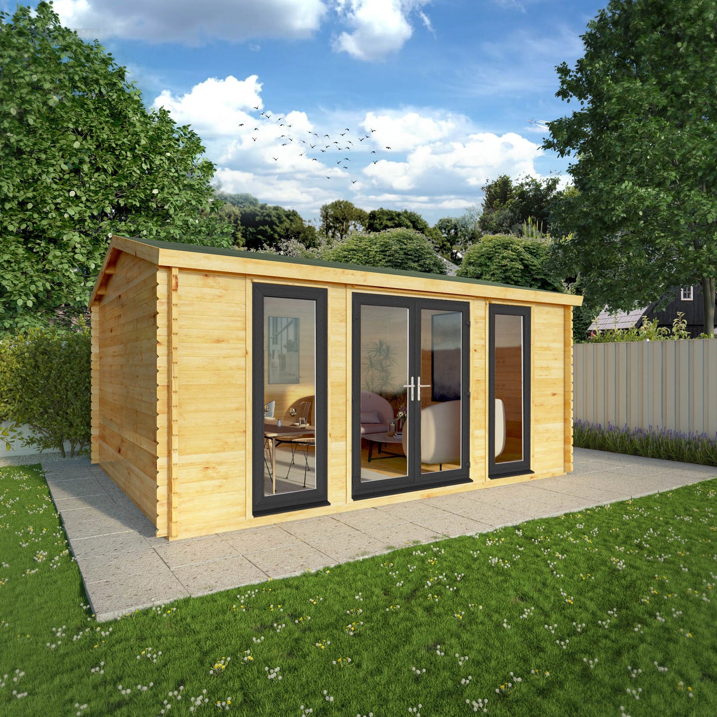The Dove 5m x 4m Log Cabin with Anthracite UPVC
