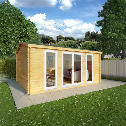 The 5m x 4m Dove Log Cabin with White UPVC