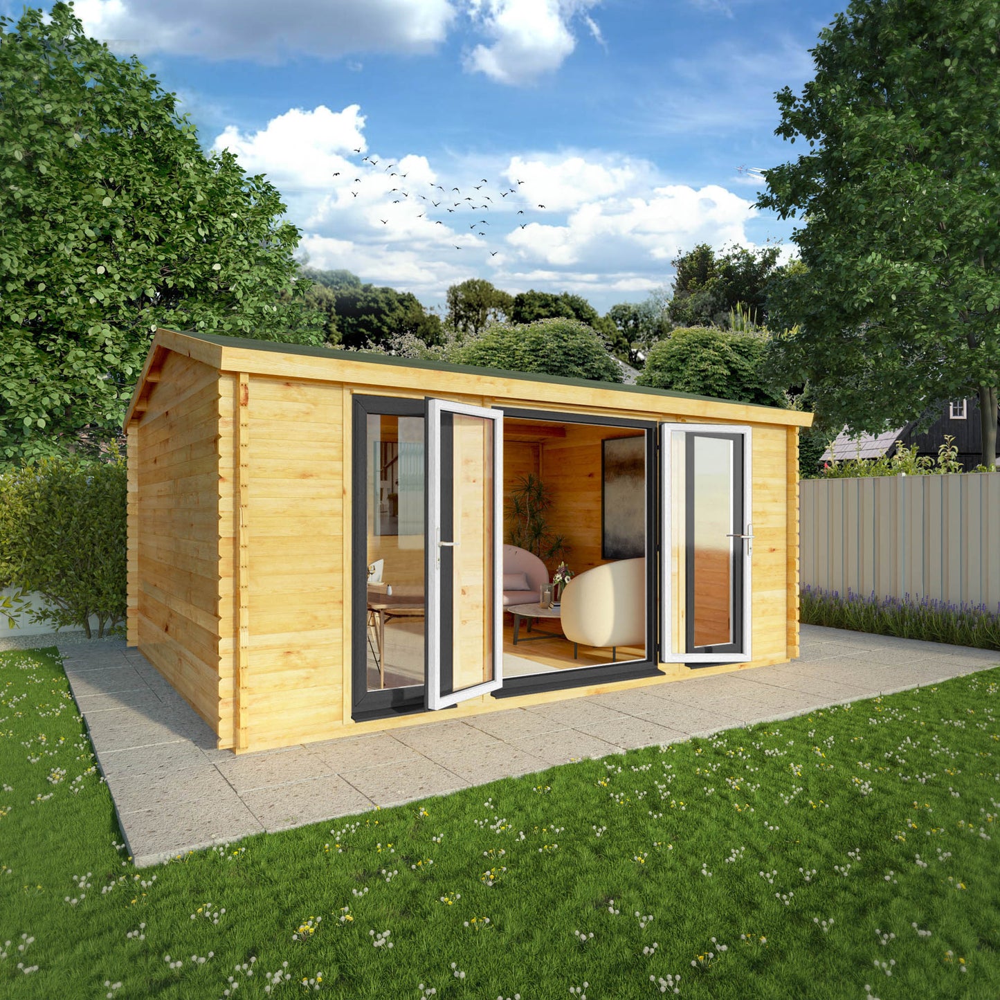 The Dove 5m x 4m Log Cabin with Anthracite UPVC