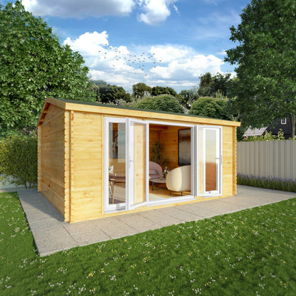 The 5m x 4m Dove Log Cabin with White UPVC
