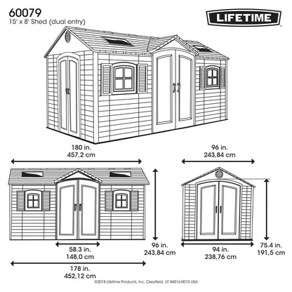 Lifetime 15 x 8' Outdoor Storage Shed with Side Door