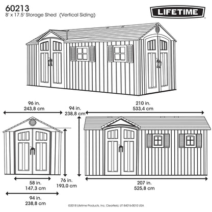 Lifetime 18 x 8 Outdoor Storage Shed with Side Door