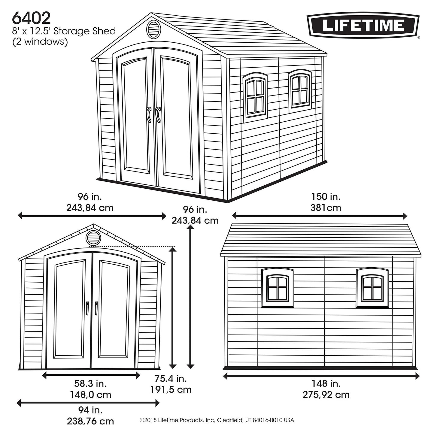 Lifetime 8 x 13' Outdoor Storage Shed - Light Grey