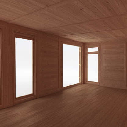 from the inside looking out of a 6m x 3m garden room