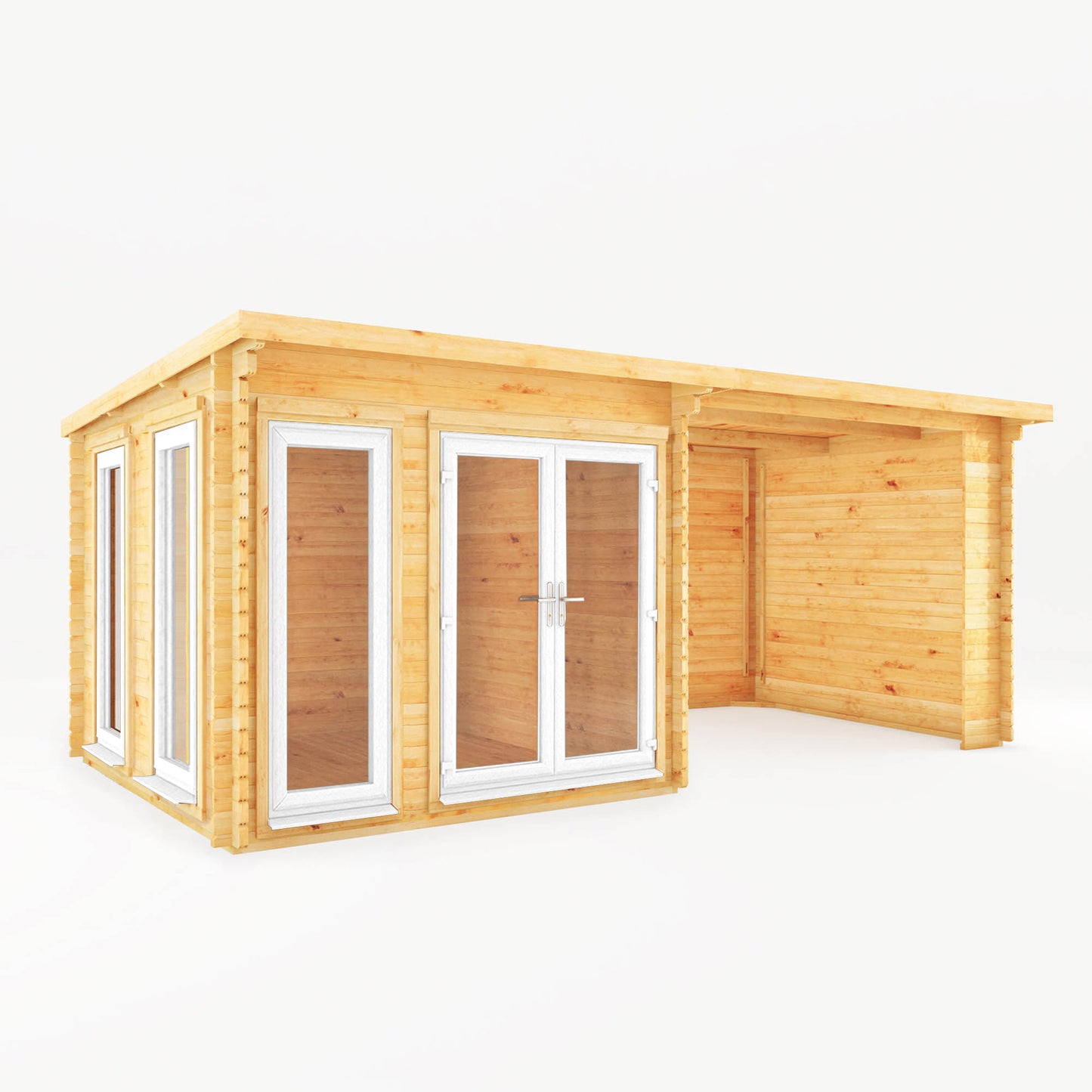 The 6 x 3m Wren Log Cabin with Patio Area and White UPVC