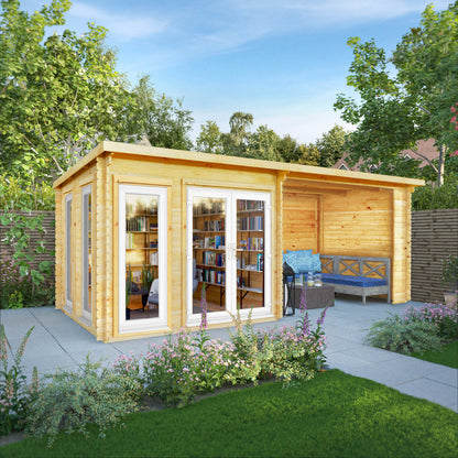 The 6 x 3m Wren Log Cabin with Patio Area and White UPVC